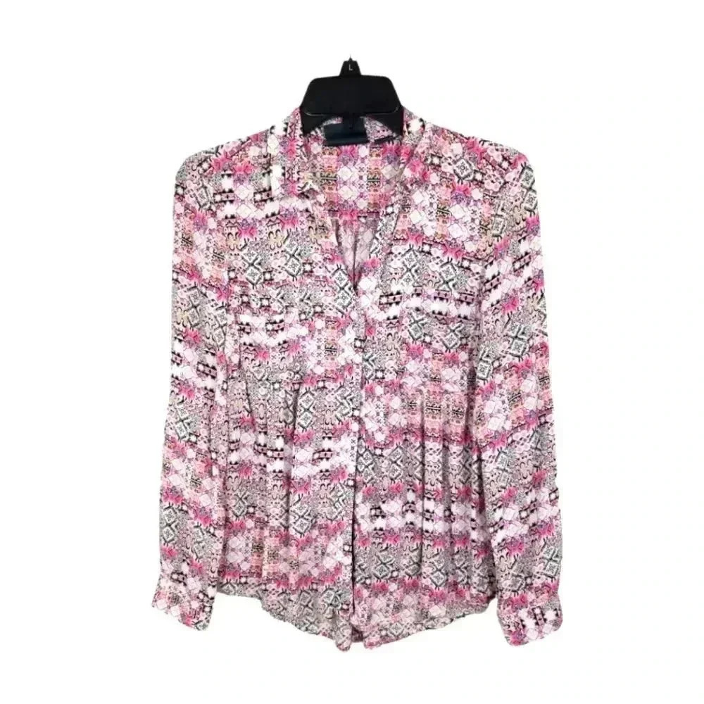 {Anthropologie} Maeve Islet Geometric Print Button Down Blouse